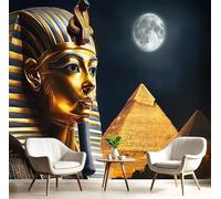 DLERFLOVR Panoramique Murale Portrait Mystérieux - 200x140cm Soie Papier Peint Pyramides De L'Égypte Ancienne Muraux Photo Tapisserie Décoration Murale pour Chambre Salon Cuisine