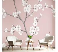 DLERFLOVR Papier Peint Fleurs De Cerisier,150x105cm Papier Peint Panoramique Branches De Fleurs Simples Murale Poster Tableaux Photo Muraux pour Salon Chambre à Coucher Maison Décoration, Rose