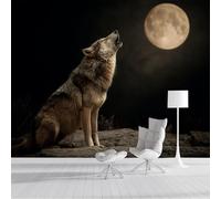 DLERFLOVR Papier Peint Hurlement Du Loup,200x140cm Papier Peint Panoramique Faune Murale Poster Tableaux Photo Muraux pour Salon Chambre à Coucher Maison Décoration, Gris Foncé