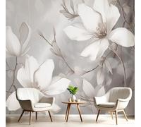 DLERFLOVR Papier Peint Magnolia Gris, 250x175cm Papier Peint Panoramique Plantes Et Fleurs Murale Poster Tableaux Photo Muraux pour Salon Chambre à Coucher Maison Décoration
