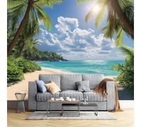 DLERFLOVR Papier Peint Mer Turquoise Panoramique Murale 3D Îles Tropicales Décoration murale pour Salon Chambre à Coucher Maison Décoration Intérieure