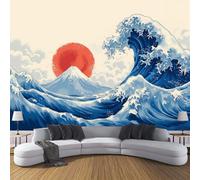 DLERFLOVR Papier Peint Panoramique 300x210cm Tapisserie de Soie La Grande Vague De Kanagawa XXL Tableaux Muraux Style Hokusai Décoration Murale pour Chambre Salon D'Enfant, Bleu Foncé