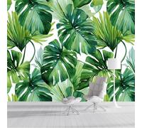 DLERFLOVR Papier Peint Panoramique Aquarelle Monstera 200x140cm - XXL Tableaux Muraux Feuilles Tropicales Revêtement Mural Décoration Murale pour Chambre Salle de Bain Couloir, Vert
