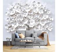 DLERFLOVR Papier Peint Panoramique Arbre À Fleurs Blanches,Matériel de Soie, Papier Peint 3D Géant Arbre De La Vie Pour Salon Chambre Décoration Murale