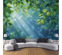 DLERFLOVR Papier Peint Panoramique Arbre Solaire - 150x105cm - Revêtement mural décoration salon - Forêt Éthérée 3D Poster Geant pour Salon Chambre restaurant Décoration, Vert Émeraude