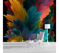 DLERFLOVR Papier Peint Panoramique Art Abstrait 400x280cm Papiers Mural Plumes De Coups De Pinceau XXL Muraux Tapisserie Photo Décoration pour Salon Chambre Restaurant - Bleu-Vert