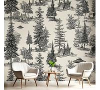 DLERFLOVR Papier Peint Panoramique Campeurs Forêt De Pins Papier Peint Soie Thème Des Activités De Plein Air XXL Poster Tableaux Décoration Murale pour Salon Chambre Tv Fond, 400x280cm, Gris
