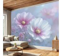 DLERFLOVR Papier Peint Panoramique Champ De Fleurs De Rêve 250x175cm Papiers Mural Cosmos XXL Muraux Tapisserie Photo Décoration pour Salon Chambre Restaurant - Rose Clair