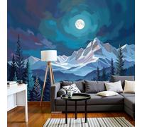DLERFLOVR Papier Peint Panoramique Ciel Nocturne Des Montagnes Enneigées, 250x175cm Poster Geant Mural 3D Art Moderne Tapisserie Soie Décoration Murale pour Salon Chambre à Coucher Fond TV, Bleu-Vert