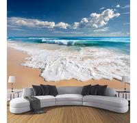 DLERFLOVR Papier Peint Panoramique Côte Tranquille - 150x105cm - Revêtement mural décoration salon - Magnifiques Vues Sur La Mer 3D Poster Geant pour Salon Chambre restaurant Décoration, Bleu