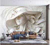 DLERFLOVR Papier Peint Panoramique Dame Élégante Et Rétro, 300x210cm Poster Geant Mural 3D Relief De Figure Humaine Tapisserie Soie Décoration Murale pour Salon Chambre à Coucher Fond TV, Blanc Pur