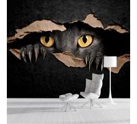 DLERFLOVR Papier Peint Panoramique Faune 450x315cm Papiers Mural Œil De Chat XXL Muraux Tapisserie Photo Décoration pour Salon Chambre Restaurant - Noir