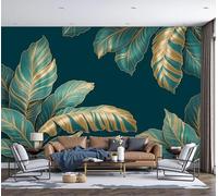 DLERFLOVR Papier Peint Panoramique Feuille De Palmier De Luxe 400x280cm - Mural Art Rétro Tableaux Muraux Poster Geant Mural Tapisserie Décorative pour Salon Chambre Fond Tv, Turquoise