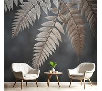 DLERFLOVR Papier Peint Panoramique Feuilles De Fougère Beige Argenté - 200x140cm - Revêtement mural décoration salon - Brume 3D Poster Geant pour Salon Chambre restaurant Décoration, Gris Foncé