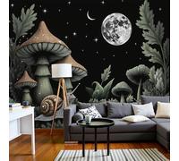 DLERFLOVR Papier Peint Panoramique Forêt De Champignons 350x250cm - Mural Ciel Nocturne De Rêve Tableaux Muraux Poster Geant Mural Tapisserie Décorative pour Salon Chambre Fond Tv, Vert