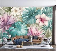 DLERFLOVR Papier Peint Panoramique Forêt Tropicale Humide 250x175cm Mural Les Plantes Aussi Tapisserie Panoramique Décoration Tableaux Muraux pour Chambre Salon Bureau, Bleu-Vert Clair