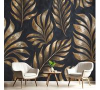DLERFLOVR Papier Peint Panoramique Jungle De Luxe 350x250cm Revêtement Mural Monstera À Feuilles De Palmier Tapisserie Panoramique Décoration Tableaux Muraux pour Chambre Salon Bureau, Or Noir