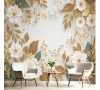 DLERFLOVR Papier Peint Panoramique Ligne Florale De Luxe 250x175cm Papiers Mural Bordure De Fleurs Et De Plantes XXL Muraux Tapisserie Photo Décoration pour Salon Chambre Restaurant - Jaune Doré