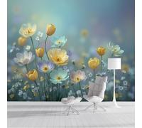 DLERFLOVR Papier Peint Panoramique Marguerites Et Coquelicots - 400x280cm - Revêtement mural décoration salon - Style Rétro 3D Poster Geant pour Salon Chambre restaurant Décoration, Bleu