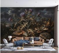 DLERFLOVR Papier Peint Panoramique Milan Royal, Rapace, Buisson De Chardon Séché 350x250cm Papier Peint de Soie Faune Rétro Tableaux Muraux Décoration Murale pour Salon, Chambre, Fond TV, Gris-Brun