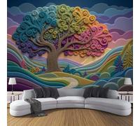 DLERFLOVR Papier Peint Panoramique Paysage Abstrait 250x175cm Revêtement Mural Arbre Tourbillon Tapisserie Panoramique Décoration Tableaux Muraux pour Chambre Salon Bureau, Multicolore