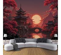 DLERFLOVR Papier Peint Panoramique Paysage De La Ville Antique 350x250cm - Mural Architecture Traditionnelle Tableaux Muraux Poster Geant Mural Tapisserie Décorative pour Salon Chambre Fond Tv, Rouge