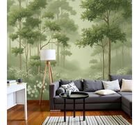 DLERFLOVR Papier Peint Panoramique Paysage Forestier De Rêve Poster Geant Mural Naturalisme Papier Peint Soie Vert Émeraude Fresque Murale pour Salon Canapé TV Fond Décoration Murale, 300x210cm
