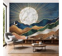 DLERFLOVR Papier Peint Panoramique Paysage Géométrique Doré, 400x280cm Poster Geant Mural 3D Résumé Moderne Tapisserie Soie Décoration Murale pour Salon Chambre à Coucher Fond TV, Bleu-Gris