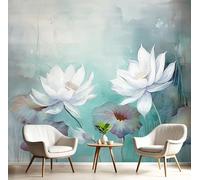 DLERFLOVR Papier Peint Panoramique Peinture De Lotus Papier Peint Soie Esthétique Moderne XXL Poster Tableaux Décoration Murale pour Salon Chambre Tv Fond, 200x140cm, Sarcelle