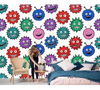 DLERFLOVR Papier Peint Panoramique Petit Monstre 250x175cm Papier Peint de Soie Graffiti De Dessin Animé Tableaux Muraux Décoration Murale pour Salon, Chambre, Fond TV, Vert