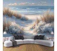 DLERFLOVR Papier Peint Panoramique Plages Et Dunes 150x105cm Revêtement Mural Algues De Plage Tapisserie Panoramique Décoration Tableaux Muraux pour Chambre Salon Bureau, Bleu-Gris
