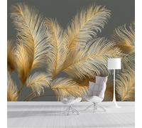 DLERFLOVR Papier Peint Panoramique Plumes D'Or 300x210cm XXL Tableaux Muraux Soie Dessin Au Trait Tapisserie Photo Décoration Murale pour Salon, Chambre, Restaurant, Bronze