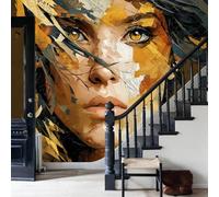 DLERFLOVR Papier Peint Panoramique Portrait De Femme 300x210cm - Mural Rétro Vieilli Tableaux Muraux Poster Geant Mural Tapisserie Décorative pour Salon Chambre Fond Tv, Or