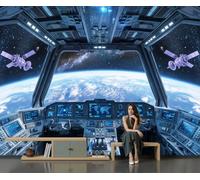 DLERFLOVR Papier Peint Panoramique Science-Fiction Spatiale 350x256cm | Photo Poster Cockpit Terre Satellite Fresque Murale Soie Décoration Murale pour Salon Canapé TV Fond Décoration