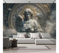 DLERFLOVR Papier Peint Panoramique Sculpture Baroque 300x210cm - Tapisserie Panoramique Figure D'Ailes D'Horloge Antique Revêtement Murale Brun Clair Décoration Murale pour Salon, Chambre, Bureau