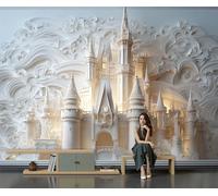 DLERFLOVR Papier Peint Panoramique Secours Du Royaume Des Rêves 450x315cm - Tapisserie Panoramique Château De Conte De Fées Revêtement Murale Blanc Cassé Décoration Murale pour Salon, Chambre, Bureau