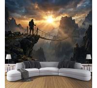 DLERFLOVR Papier Peint Panoramique Silhouette D'Aventurier, Papier Peint Soie Falaises Du Canyon Tableaux Muraux, 250x175cm Poster Décoration Murale Pour Salon, Chambre, Bureau, Orange Chaud