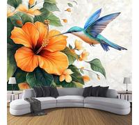 DLERFLOVR Papier Peint Panoramique Soie 260X175Cm Taille - Géant Fresque Murale 3D Floral Colibri Hibiscus, Pour Salon Manger Restaurant Chambre D'Enfant Décoration Murale