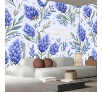 DLERFLOVR Papier Peint Panoramique Soie, 300x210cm Papier Peint Champs De Fleurs De Provence Tapisserie Panoramique Fleurs De Lavande Et Rubans Décoration Murale pour Salon Chambre Restaurant, Violet