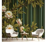 DLERFLOVR Papier Peint Panoramique Thème De Méditation 250x175cm - Tapisserie Panoramique Fleurs De La Forêt De Bambous Revêtement Murale Vert Décoration Murale pour Salon, Chambre, Bureau