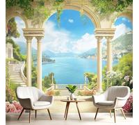 DLERFLOVR Papier Peint Pavillon Des Fleurs, 250x175cm Papier Peint Panoramique Bâtiments En Bord De Mer Murale Poster Tableaux Photo Muraux pour Salon Chambre à Coucher Maison Décoration