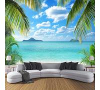 DLERFLOVR Papier Peint Paysages De Vacances D'Été Papier Peint Panoramique Soie Plage Tropicale Revêtement Murale pour Chambre Salon Décorative 400x280cm