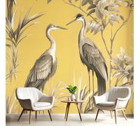 DLERFLOVR Papier Peint Plante Tropicale Oiseau,400x280cm Papier Peint Panoramique Croquis Au Crayon Murale Poster Tableaux Photo Muraux pour Salon Chambre à Coucher Maison Décoration, Jaune