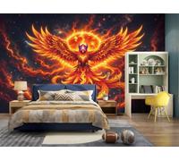 DLERFLOVR Papier Peint Renaissance Des Cendres, Papier Peint Panoramique Phénix, Soie Poster Murale pour Salon Chambre d'Enfant Bureau Décoration Murale,400x280cm, Orange