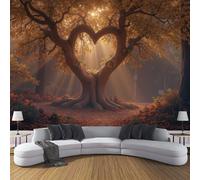 DLERFLOVR Papier Peint Soie Arbre Ancien Romantique En Forme De Cœur 200x140cm Papier Peint Panoramique Forêt D'Automne XXL Tableaux Décoration Murale pour Salon, Chambre, Décor Fond TV - Brun Clair