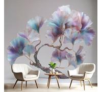 DLERFLOVR Papier Peint Soie Art Naturel XXL Tableaux Muraux Sculpture De Feuille De Ginkgo Tapisserie Panoramique Décoration Murale pour Salon Couloir Salle à Mange, 400x280cm, Gris