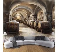 DLERFLOVR Papier Peint Soie Mur De Pierre À Vin Vieilli 350x250cm Papier Peint Panoramique Cave À Vin Vintage XXL Tableaux Décoration Murale pour Salon, Chambre, Décor Fond TV - Brun