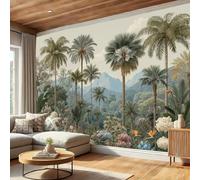 DLERFLOVR Papier Peint Soie Palmier Rétro, Oiseau De Paradis, Fleur 400x280cm Papier Peint Panoramique Jungle Exotique XXL Tableaux Décoration Murale pour Salon, Chambre, Décor Fond TV - Vert