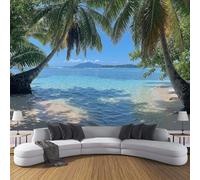 DLERFLOVR Papier Peint Soie Plages De Polynésie Française 450x315cm Papier Peint Panoramique Style Tropical XXL Tableaux Décoration Murale pour Salon, Chambre, Décor Fond TV - Bleu Ciel