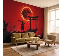 DLERFLOVR Papier Peint Soie Ukiyo-E Japonais 200x140cm | Papier Peint Panoramique Samouraï Lune Rouge Torii, Poster Geant Mural Impression 3D pour Salon Chambre D'enfants Restaurant
